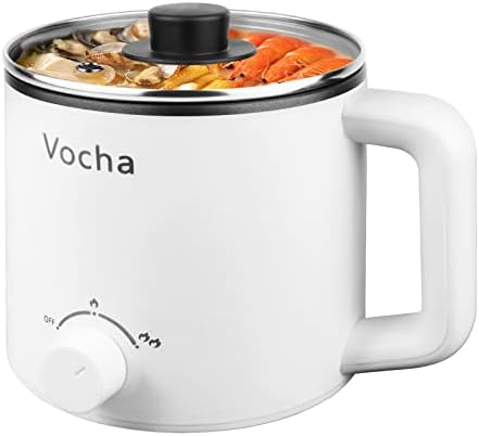 Vocha Electric Hot Pot,1.6L Rapid Noodles Cooker, Multi-Functional Mini Stock Pot for Soup, Ramen, Pasta, Oatmeal, Egg, with Over-Heating Protection, Boil Dry Protection, Dual Power (Non-Stick)