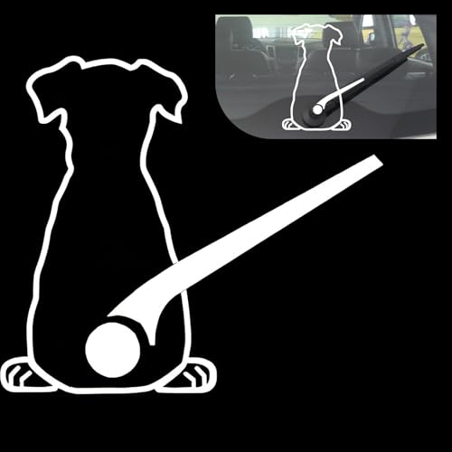 Image of Shakas Dog Rear Windshield Stickers, Cute Dog Wagging Tail Back Design Engraved Decorative Rear Windshield Wiper Stickers, Creative Modification Accessories, Suitable for Most Cars (White)