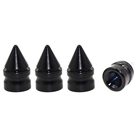 Accretion Impale Spike Style Polished Aluminium Alloy Valve Stem Caps, Universal Fit Tire Stem Valve Caps for Cars, Trucks, Motorcycles, Bicycles, Black, 4 Pack Cover