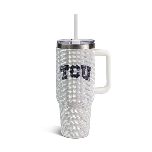 The Memory Company Officially Licensed NCAA 40oz White Rhinestone Tumbler - Stainless Steel Double Wall Vacuum Insulated Water Bottle, BPA-Free, Lid & Straw, Sparkling Team Spirit Drinkware