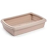 Arenero/Gatera para Gatos - Fabricado en España - Incluye Pala - Productos para Mascotas, Arena y Limpieza del hogar, arenero de Gato con Pala - 47 x 31 x 11 cm - Color Marrón Pastel