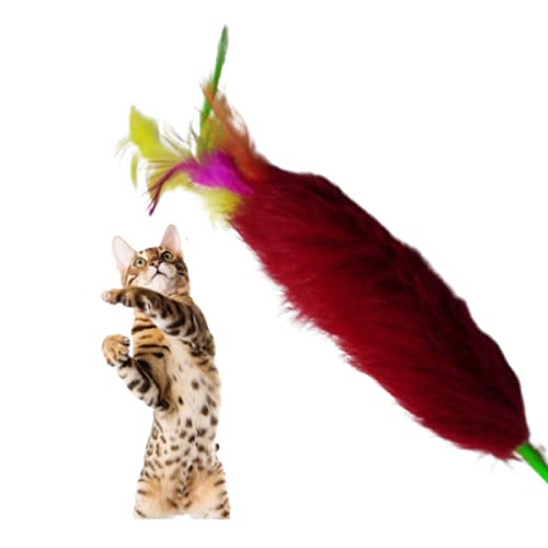 Brinquedo Varinha para Gato com Bolinha Peludinha e Penas (Vermelho)