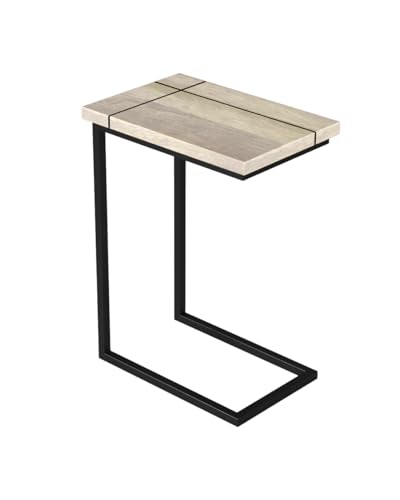 Image of Modern C-Side End Table for Living Room - Mango Wood with Black Metal Frame, Contemporary Sofa Side Table for Bedroom & Office (18L x 11D x 24H Inches) (Distressed White)