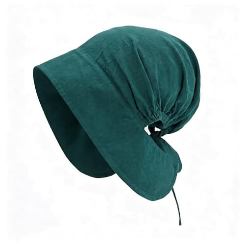 DAZCOS Renaissance Coif Cap Medieval Peasant Amish Hat Colonial Bonnet with Ties for Women for LARP Green