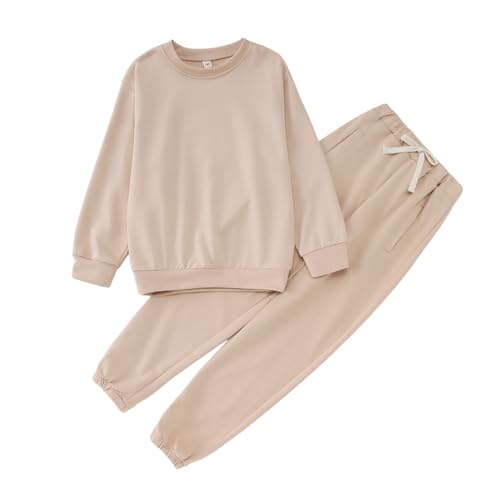 Ritatte Boys Girls Sweatsuit Outfit Kid Solid Crewneck Sweatshirt Sweatpant 2Pcs Set Fall Winter Clothes 6-12 Years