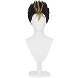 osseoca Yu Nishinoya Wig Black Mixed Yellow Straight Synthetic Hair Lifelike Party Natural Cosplay Wigs with Bangs (BLK)