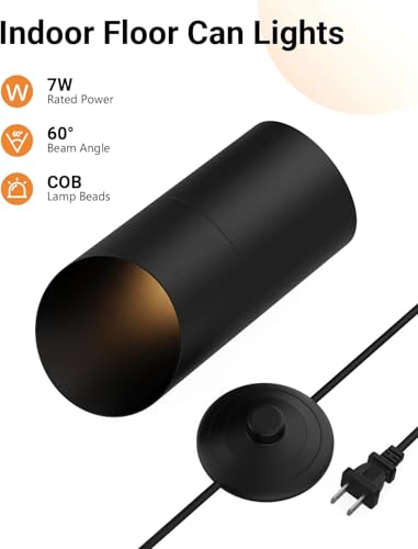 Image of Abovizo 4 Pack Uplighting Indoor, LED Floor Can Lights with Remote and Timer, 3 Color Temps Dimmable Spotlight for Corner Sofa Plant Home Accent Lighting, 5.9 FT Plug Cord & Foot Switch, Black