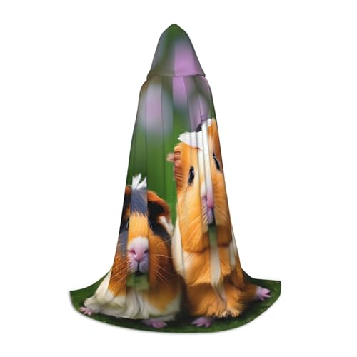 Linda bata de mago con capucha con estampado de conejillos de indias, capa de Halloween, medieval, renacentista, cosplay, fiesta de Navidad