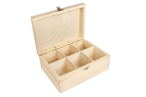 COLLECTOR Organizador de caja de té de madera para 6 tipos de sabores de té con divisores - pirograbado de decoupage artesanal