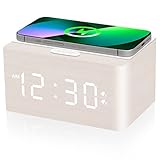 Bebcoo Digital Wooden Alarm Clock with 10W Fast Wireless Charging, Dual Alarm with Weekday/Weekend,