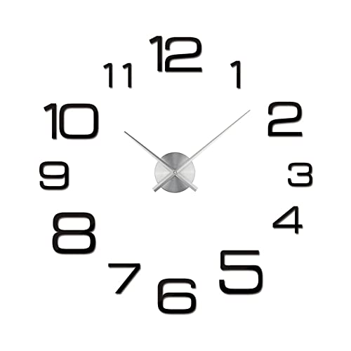 Surakey Grande Horloge Murale 3D, DIY Horloge Murale Digitale, sans Cadre Horloge Murale Silencieuse 3D Miroirs Stickers Auto-Collant Pendule Murale Moderne Métallique Horloge de Salon Décoration