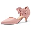 Coutgo Womens Low Kitten Heels Dressy Shoes Comfortable Closed Toe Flower Slip on Formal Party Dance Heeled Pumps