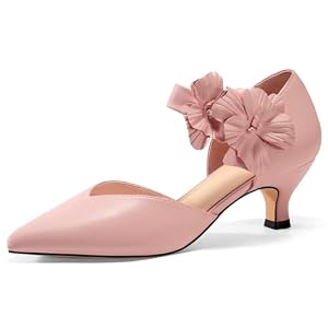 Coutgo Womens Low Kitten Heels Dressy Shoes Comfortable Closed Toe Flower Slip on Formal Party Dance Heeled Pumps