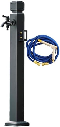 Stainless Steel Outdoor Faucet Extender - Vertical Square Garden Hose Tap with Antifreeze Hydrant & Spray Gun (Black-D, 14.5x95cm) for Easy Watering