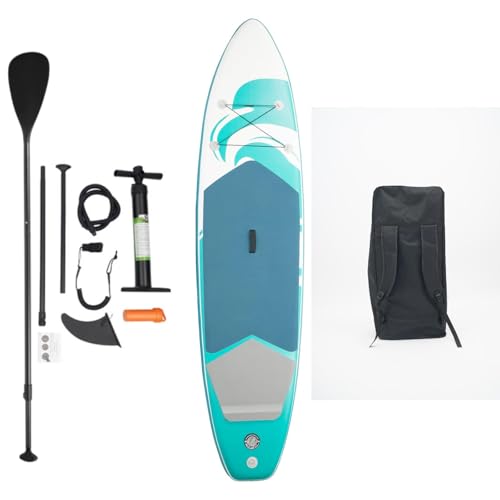 Planche de stand up paddle avec ailerons, pagaie réglable, pompe et sac de rangement, capacité de charge jusqu'à 150 kg, accessoires complets pour yoga, expéditions de voyage, spots de surf