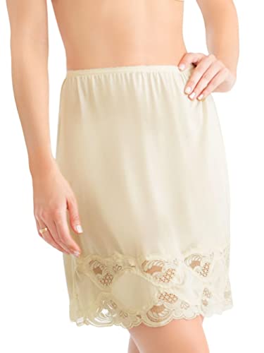 Ilusion 1017 - Women's Classic Lace Hem Skirt Slip (Beige, Large 24 Inch Length)