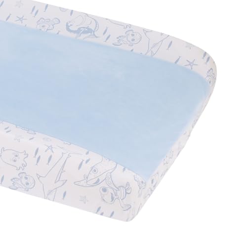 Image of Disney Finding Nemo Cutest Little Catch Light Blue, and White Contoured Changing Pad Cover