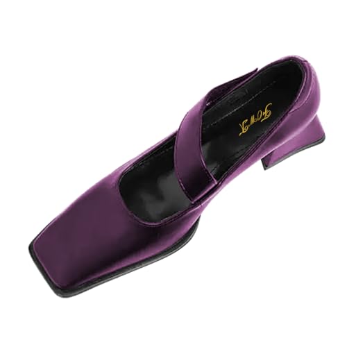 FOWT Women Square Toe Strappy Pumps Chunky Block Low Heel Mary Janes Formal Office Business Shoes Size 4-16 US2