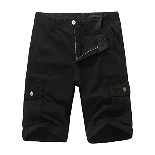 Maiyifu-GJ Men's Solid Color Cotton Cargo Shorts Outdoor Multi Pockets Short Casual Lightweight Military Short Pants (Black 1,30)
