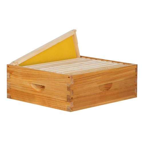 10 Frame Medium Super Box for Honey Bee Hives Beeswax Coated Langstroth Medium Bee Hive Box Includes Beehive Frames and Waxed Foundation Sheets (Unassembled)