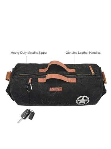 Image of The House of Tara Canvas Travel Duffle Bag | 25 litres | Sports Duffel | Gym Bags | for Men and Women | Adjustable Broad Strap | Airline Carry-On Luggage | Quick Access Pockets | Black