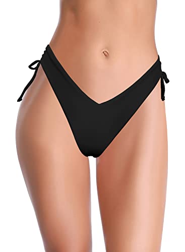 SHEKINI Women's Bikini Bottom V Cheeky High Cut Thong Tie Side Swimsuit Bottom Brazilian Swim Bottom3