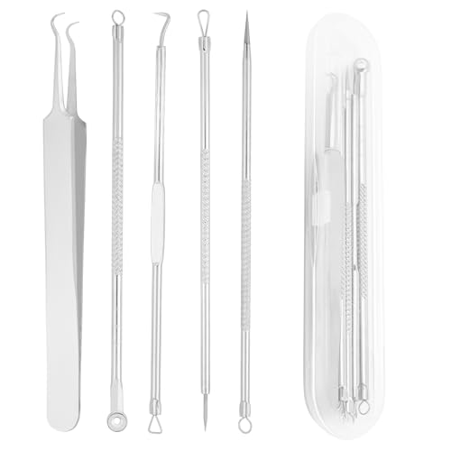 NUTTDOO Blackhead Remover Tool Set 5 PCS Curved Tweezer Blackhead Removal Tools Pimple Spot Popper Removal Tool