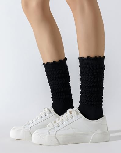 Image of Yawlsow Pilates Socks with Grips for Women Yoga Ruffle Grippy Non Slip Long Slouchy Scrunch Socks for Barre Workout Hospital