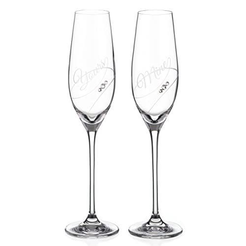Diamante Set of 2 Crystal Champagne Flutes Prosecco Glasses - Yours & Mine - Pair in Gift Box, Transparent, 2 Count (Pack of 1) - Image 2