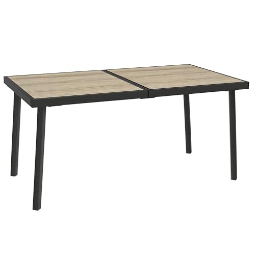 Outsunny Tavolo da Giardino con Piano Effetto Legno in Plastica 145x85 cm per 6 Persone, Tavola da Pranzo da Esterno Rettangolare, Gambe in Acciaio, per Patio, Terrazzo, Balcone, Grigio