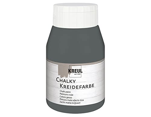 Kreul 75122 - Chalky Peinture à la Craie, Volcanic Gray, Bouteille Plastique de 500 ML, Couleur Douce - Mate, Couvrant comme Une crème, séchage Rapide, pour des Effets à l'aspect usé
