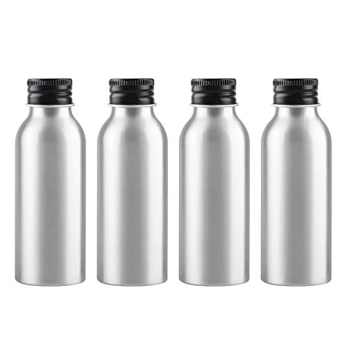 ZEOABSY 4 Pezzi 100 ml Bottiglia in Alluminio Argento con Coperchio in Alluminio Nero per Cosmetico Cosmetico Bagno Hotel la Cucina e il Lozione Corpo Doccia Shampoo Gel Dispenser Viaggio