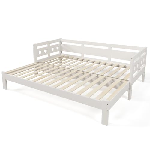 Divano letto allungabile 90x190cm Pino Solido Legno 2 Posti Letto Bianco Design Moderno Multifunzionale Per Piccole Stanze