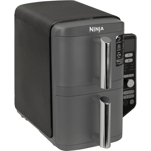 Ninja Double Stack XL Friteuse sans huile, Air Fryer vertical, 9,5L, Gris | 2 tiroirs, 4 niveaux cuisson, 2 grilles, design compact, 6 fonctions de cuisson, 8 portions - SL400EU