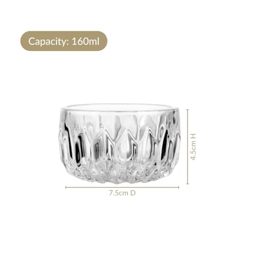 Image of Nestasia Small Glass Chutney Bowls Set of 6 (160ml Each) - Heat Resistant & Chip Resistant Ice Cream Bowls for Dips, Sauce & Pickles | Cyrstal Cut Transparent Katori with Gift Box - Ideal for Gifting