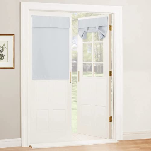 RYB HOME Blackout Door Curtain - Privacy Thermal Insulated Front/Tricia/Patio/French Door Window Curtains Sidelight Curtain Tie up Shade, W30 x L40 inch, 1 Panel, Greyish White