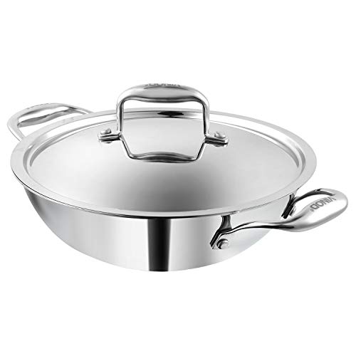 Comparison: Best Cookware For Indian Cooking In Usa 10 Vinod Platinum Triply Stainless Steel Kadai | Suitable For Indian Cooking, Sauces, Stews, Soups | Extra Deep Kadai With Lid | Induction, Electric Friendly (26cm)