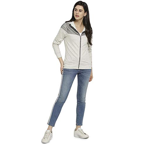 Image of Campus Sutra Women cotton Premium Zipper Hoodie-Grey