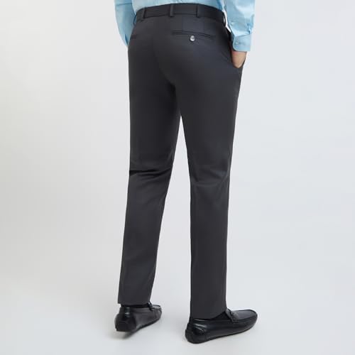 Image of Raymond Men Slim Fit Solid Pattern Poly Viscose Blend Pleatless Formal Trouser