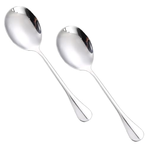 2 Pcs Stainless Steel Large Buffet Serving Spoons Stainless Steel Serving Spoon Silver Serving Spoons with Long Handle for Kitchen Restaurant Banquet （Round Head