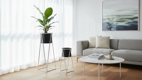 Image of Planters for Indoor Planters Indoor Plant Stands with Pots (Black /Silver (Tall Stands) Set of 2)