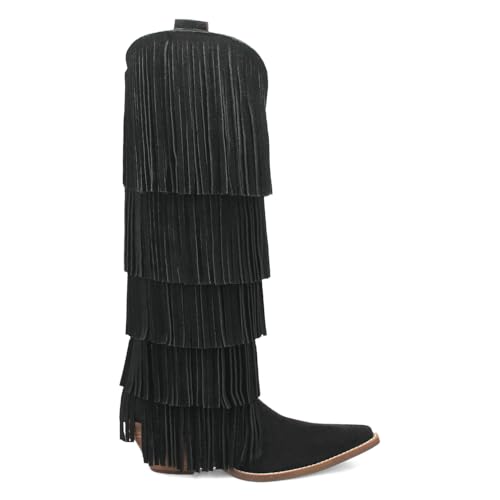 Dingo Womens Wild Child Fringe Snip Toe Pull On Casual Boots Over the Knee Mid Heel 2-3