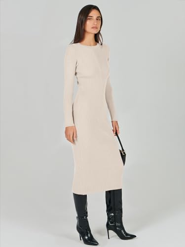 Image of ANRABESS Women Long Sleeve Sweater Dress Crewneck Bodycon Stretch Slim Fit Ribbed Knit Midi Dresses 2025 Fall Trendy Outfits