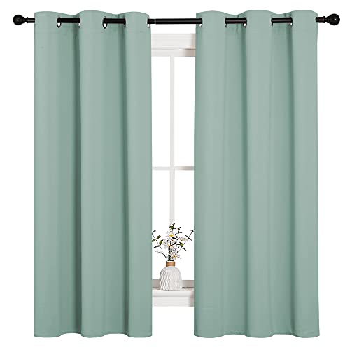 Image of NICETOWN Small Window Curtains for Bedroom, Seafoam Green Window Treatment Thermal Insulated Solid Grommet Room Darkening Drapes for Kitchen Home Office (Set of 2, W42'' by L63'' Each Panel)