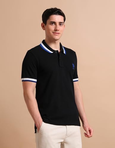 Image of U.S. Polo ASSN. Solid Slim Fit Polo T Shirts for Men - 100% Cotton, Half Sleeves Mens Tshirt