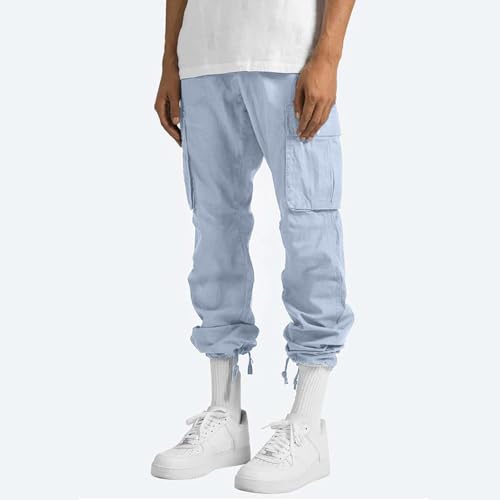 Men Trousers Popular Casual Slim Fit Leggings Trousers Solid Color Pocket Tie Overalls Pants Mens Work Pants for2