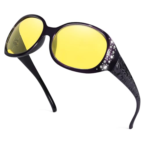 TJUTR Night Vision Driving Glasses for Women - Anti-Glare, Polarized Nighttime Glasses With Yellow Lens