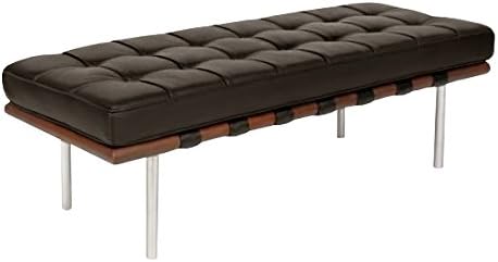 Modern Leather Sevilla 3 Seater Bench - Chocolate Leather/Walnut Frame