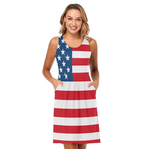 Image of ALAZA Women's Summer Dress Sun Dress Sleeveless with Pockets