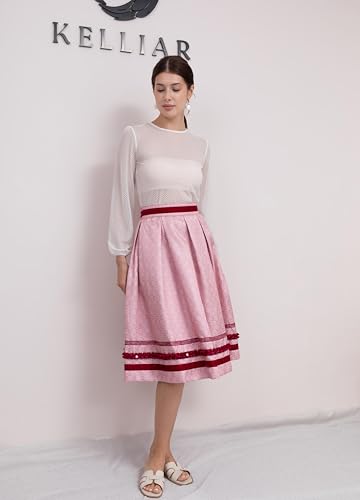 Kelliar Trachtenrock Damen,Dirndl Damen,Trachtenröcke Knielang Dirndl Rot Unterröcke Vintage Elegent Dirndlrock Knielang Rot Trachten Röcke 65CM Röcke für Oktoberfest, Größe 38
